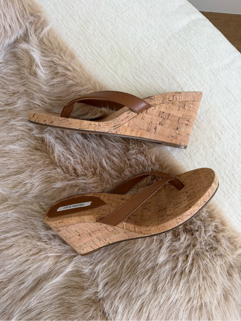 STEVE MADDEN PLAYING CORK TAN LEATHER SANDALS, SIZE 9 - Picture 3 of 5